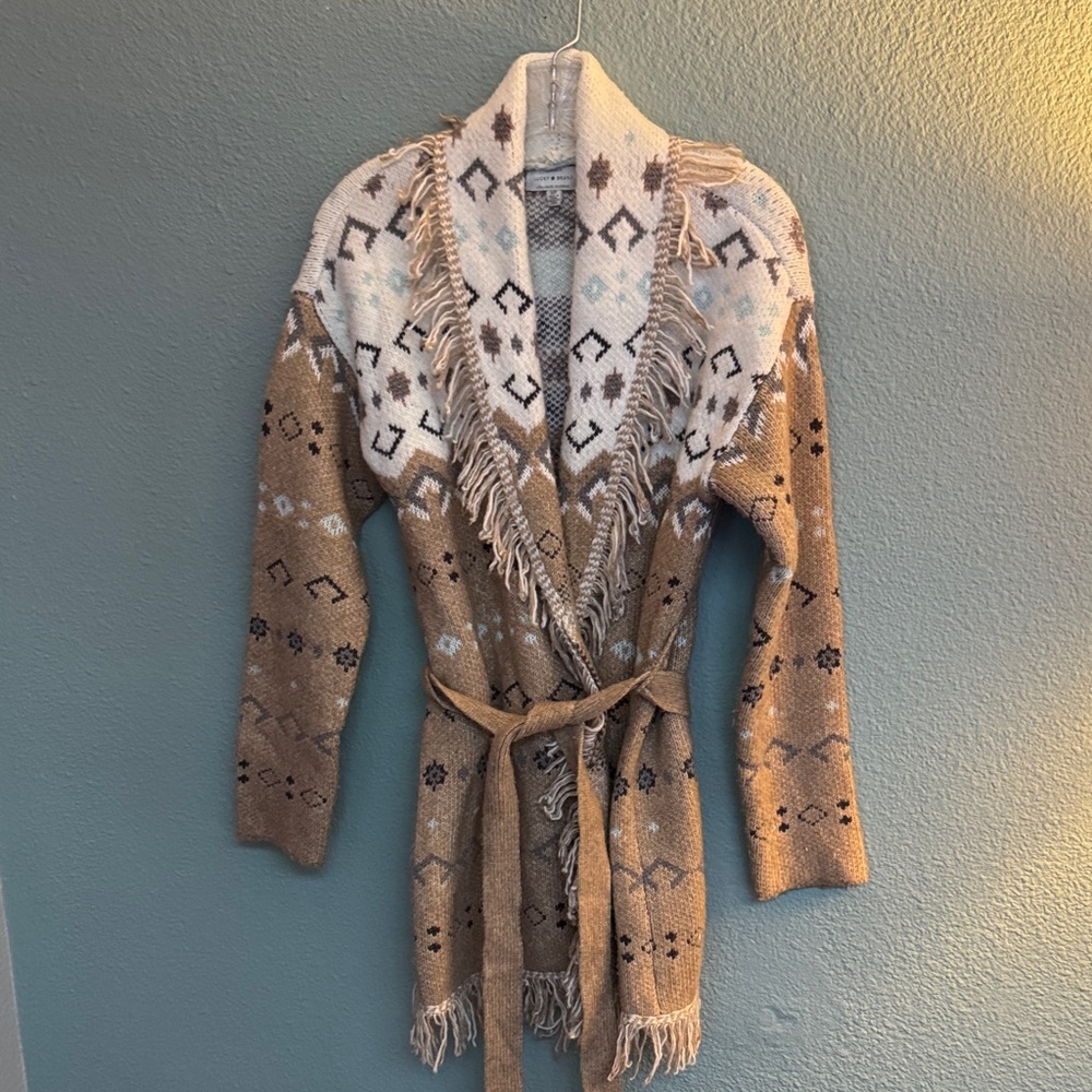 Lucky Brand Western Style Fringe blanket sweater jacket - Picture 2 of 9